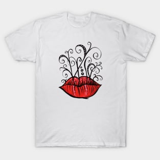 Weird lips and swirls ink drawing T-Shirt